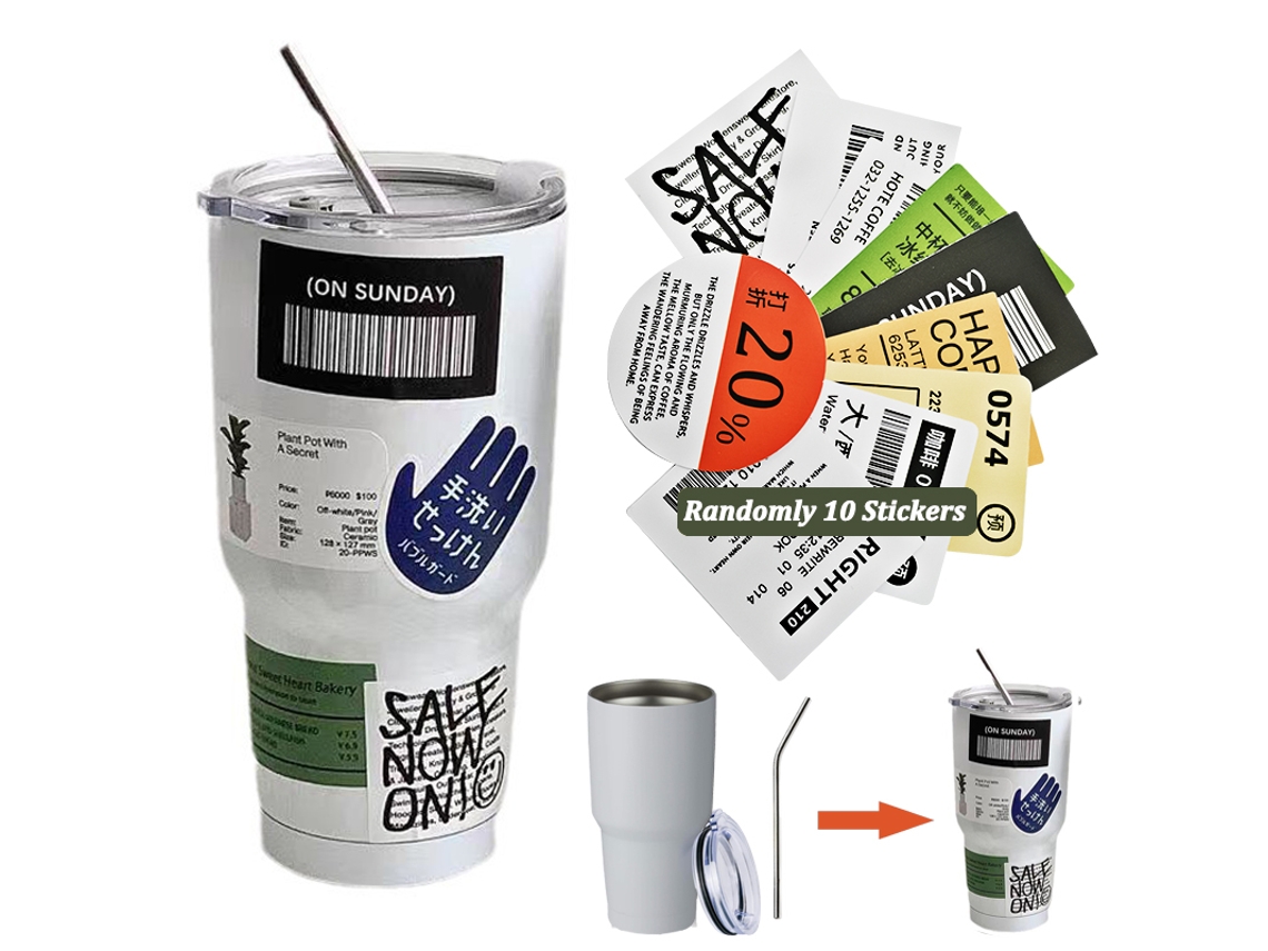 Botella de agua de acero inoxidable (blanca), termo para coche, taza de café, 30 oz, 304 ml