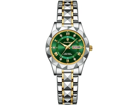 VEANXIN Relojes impermeables de acero inoxidable con diamantes para mujer-Oro blanco