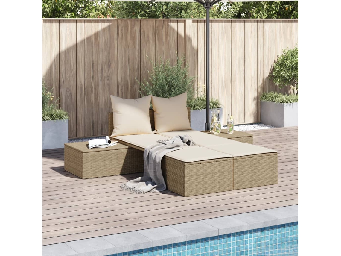 Tumbona doble con cojines de ratán beige de Lovely Home