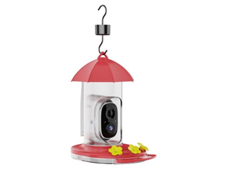 Comedero inteligente para colibríes con cámara, comedero inalámbrico para pájaros al aire libre con foso para hormigas (rojo) CHRONUS