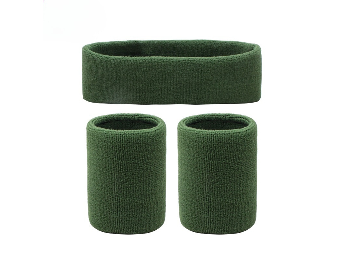 Conjunto unisex de muñequera y diadema Yuysan, absorbente del sudor y transpirable, longitud media-larga, verde oscuro.