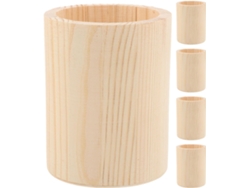Portalápices Redondo De Madera Natural De 5 Piezas – Organizador De Escritorio Cilíndrico De Pino Natural