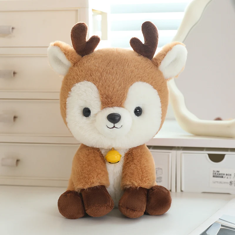 (23 Cm Sentado) Lindo Peluche Realista De Ciervo Con Campana De Estilo Anime De Dibujos Animados