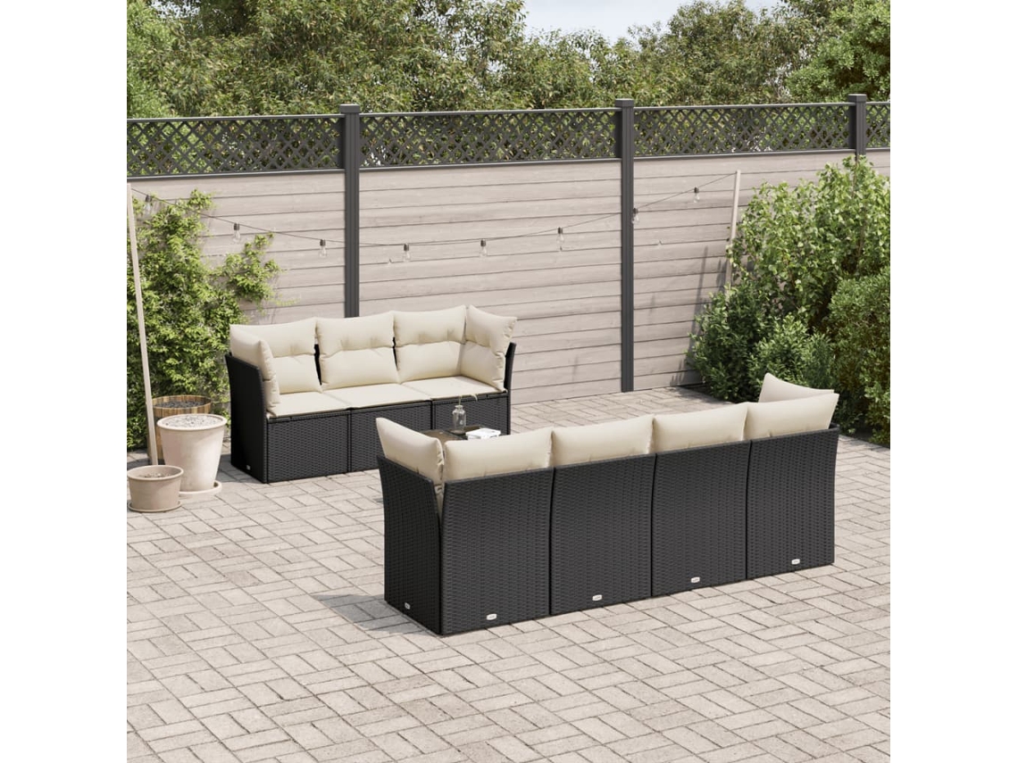 Conjunto de sofá de jardín de 8 piezas con cojines en mimbre sintético negro de DKD Home Decor