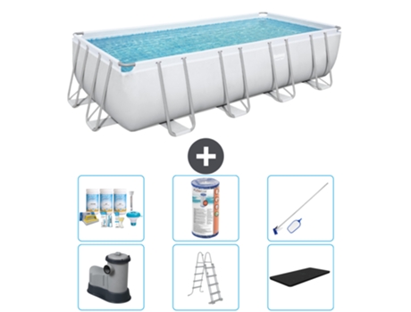 Piscina BESTWAY Rectangular Power Steel - 549 x 274 x 122 - Gris - Incluida bomba - Escalera - Cobertor Accesorios CB32