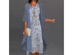 Vestido Bohemio Para Mujer Con Cardigan Casual De Estampado Floral De Dos Piezas Azul 4xl
