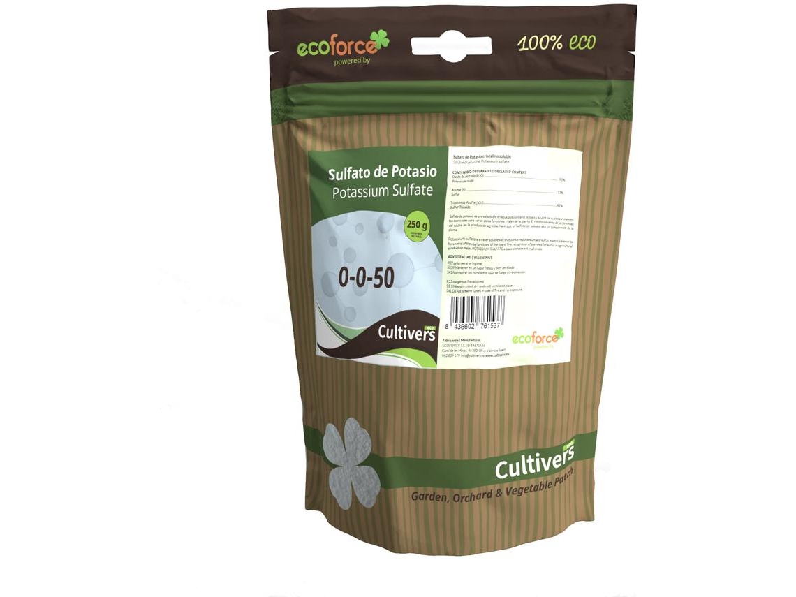 CULTIVERS Sulfato de Potasio 250 g Fertilizante para Plantas Jardín y Acuario. Aporte de de Potasio y Azufre a los cultivos. Reductor ph
