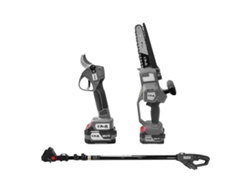 Kit con tijeras / mini motosierra / mango extensible, batería de 18 V (2 x 4 Ah) Kawapower
