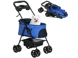 Cochecito Pequeño Para Perros Con Ruedas Universales, Cesta Y Cinturones De Seguridad, 67x45x96 Cm, Azul.
