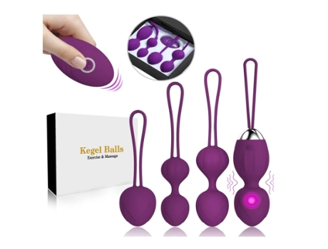 Bala Vibradora para Mujer 5 Piezas Bolas de Peso Silicona Flexible Huevos Vibradores Inalámbricos Morado BISBISOUS