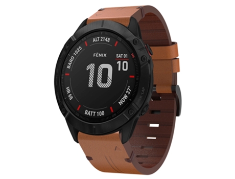 Correa Smartwatch para Garmin Fenix 6X 26mm con Hebilla de Cuero y Acero (Marrón)