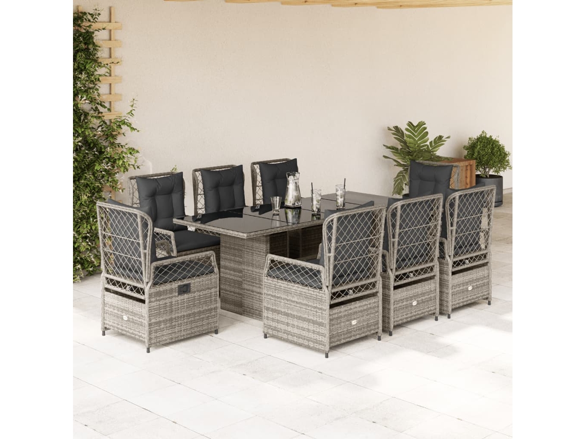 Juego de comedor de jardín de 9 piezas DKD Home Decor con cojines de mimbre gris