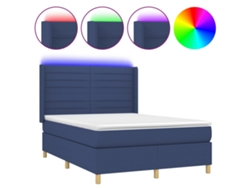 Maison Exclusive - Cama Box Spring Colchón Y Luces Led Tela Azul 140x190 Cm
