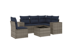 Conjunto de sofás de jardín, 6 piezas, cojines, ratán gris. EXCLUSIVO DE MAISON.