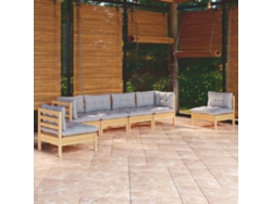 Conjunto de salón de jardín de 6 piezas con cojines de pino macizo gris DKD Home Decor