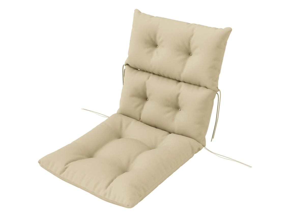Cojín de asiento de 115 x 56 cm, con respaldo y cintas de sujeción, 10 cm de grosor, impermeable, para el hogar, el jardín y la oficina, color beige.