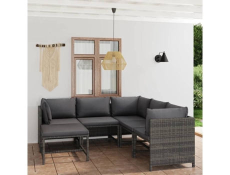 Conjunto 6 de muebles de jardín VIDAXL y cojines ratán sintético gris