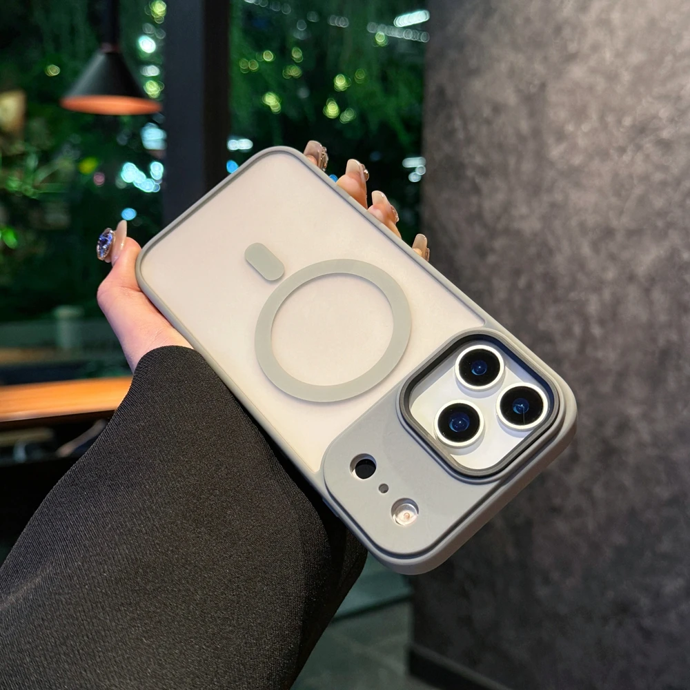(gris, Iphone 14 Pro) Funda De Acrílico Semitransparente Mate, Resistente A Los Golpes, Soporta Carga Inalámbrica Por Absorción Magnética