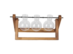 Terrario De Cristal Con Soporte De Madera Para Decoración Del Hogar/oficina - 3 Botellas
