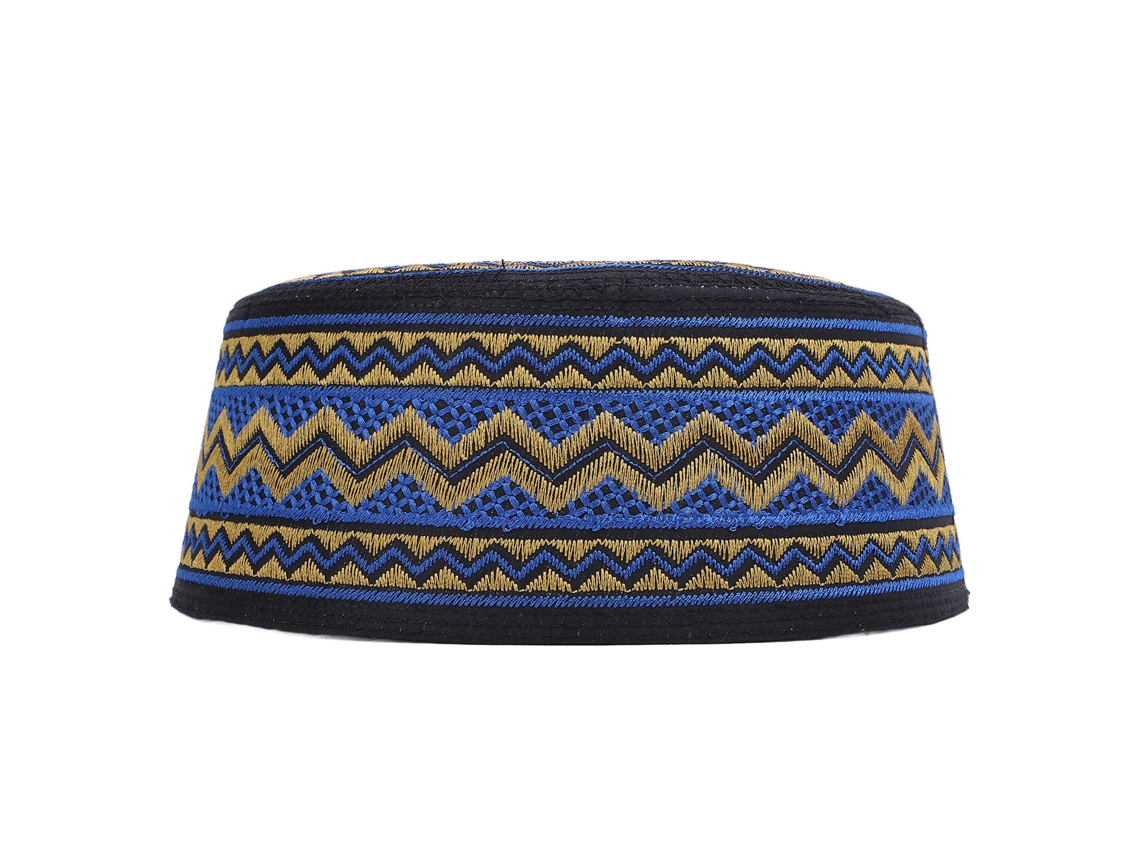 Gorra Kufi Tradicional Bordada Para Oraciones Bodas Eid Ceremonias Religiosas Azul Circunferencia 58cm