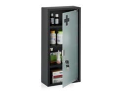 Armário De Medicamentos Relaxdays, 4 Prateleiras, Axlxp: 57 X 27 X 12 Cm, Armário Com Chave, Aço, Porta De Vidro, Preto