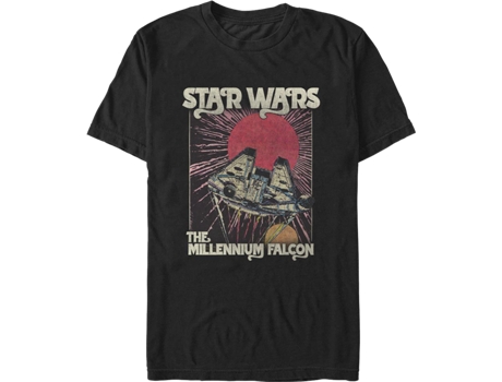 Camiseta Unisexo DEEPSTONE Millennium Falcon Hyperdrive Star Wars Negro (XXL)