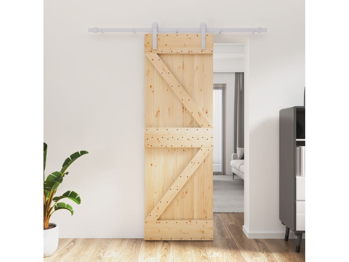 Puerta corrediza | Puerta corredera con herrajes 70x210 cm madera maciza de pino Wsd957653 Lovely Home