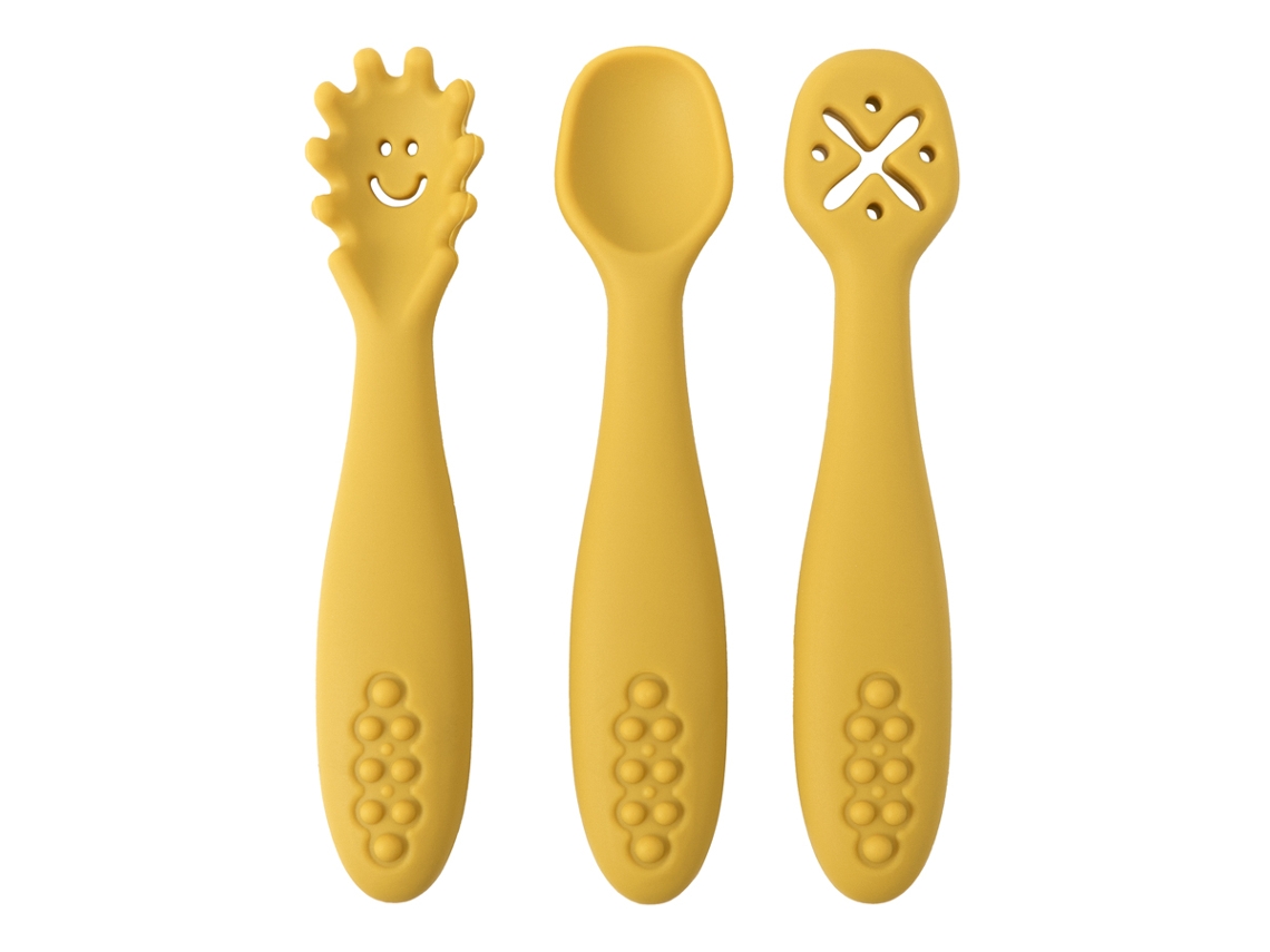 (color Wasabi) Juego De Vajilla De Silicona Para Bebé De 3 Piezas, Que Incluye Cuchara Y Tenedor Suaves