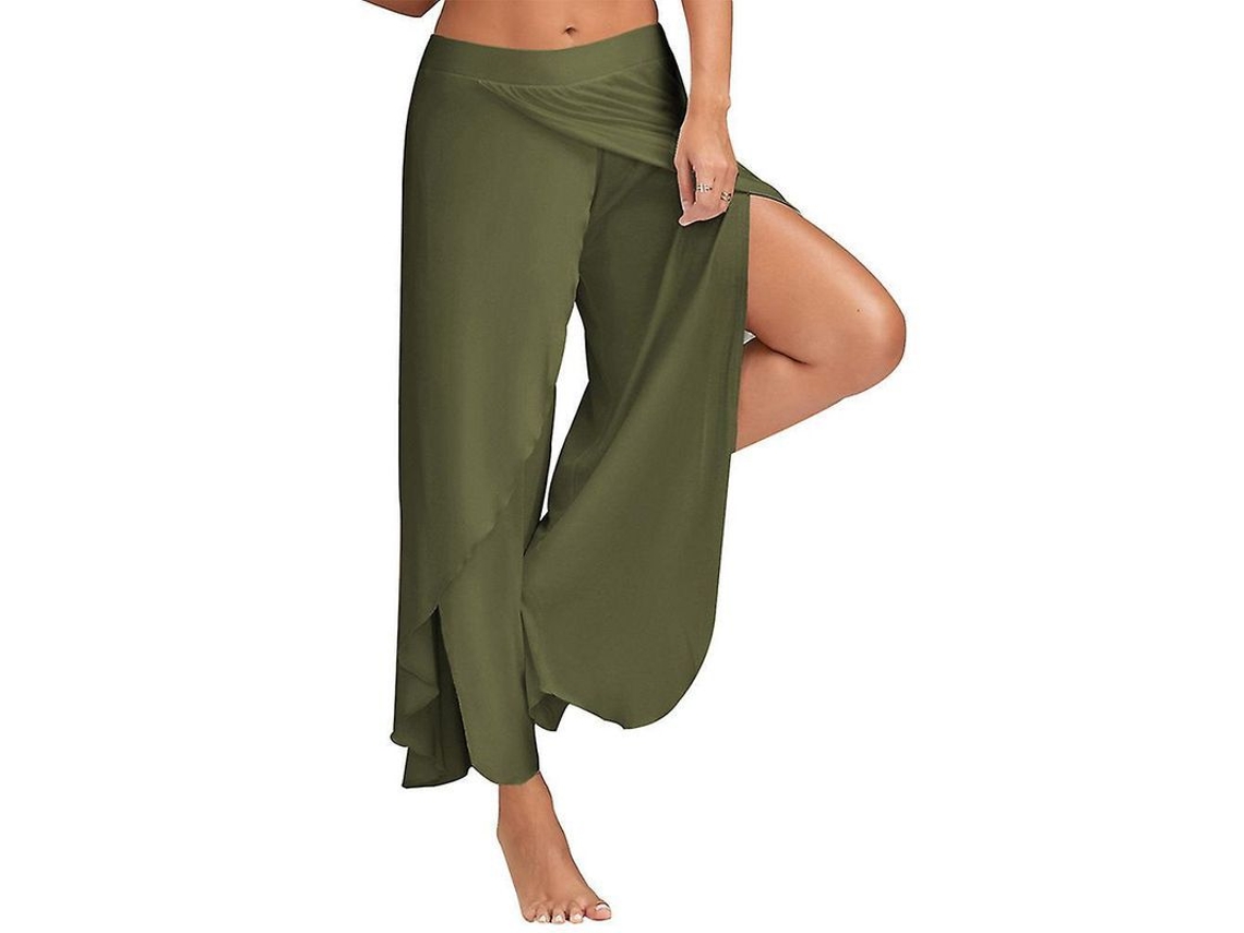 2026-pantalones De Yoga Harem Palazzo Para Mujer Amplios Holgados Con Entalladura Hippie Flowy Talla Plus M Verde Ejército