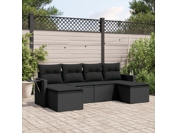 Conjunto de sofá de jardín de 6 piezas con cojines, mimbre sintético negro, DKD Home Decor