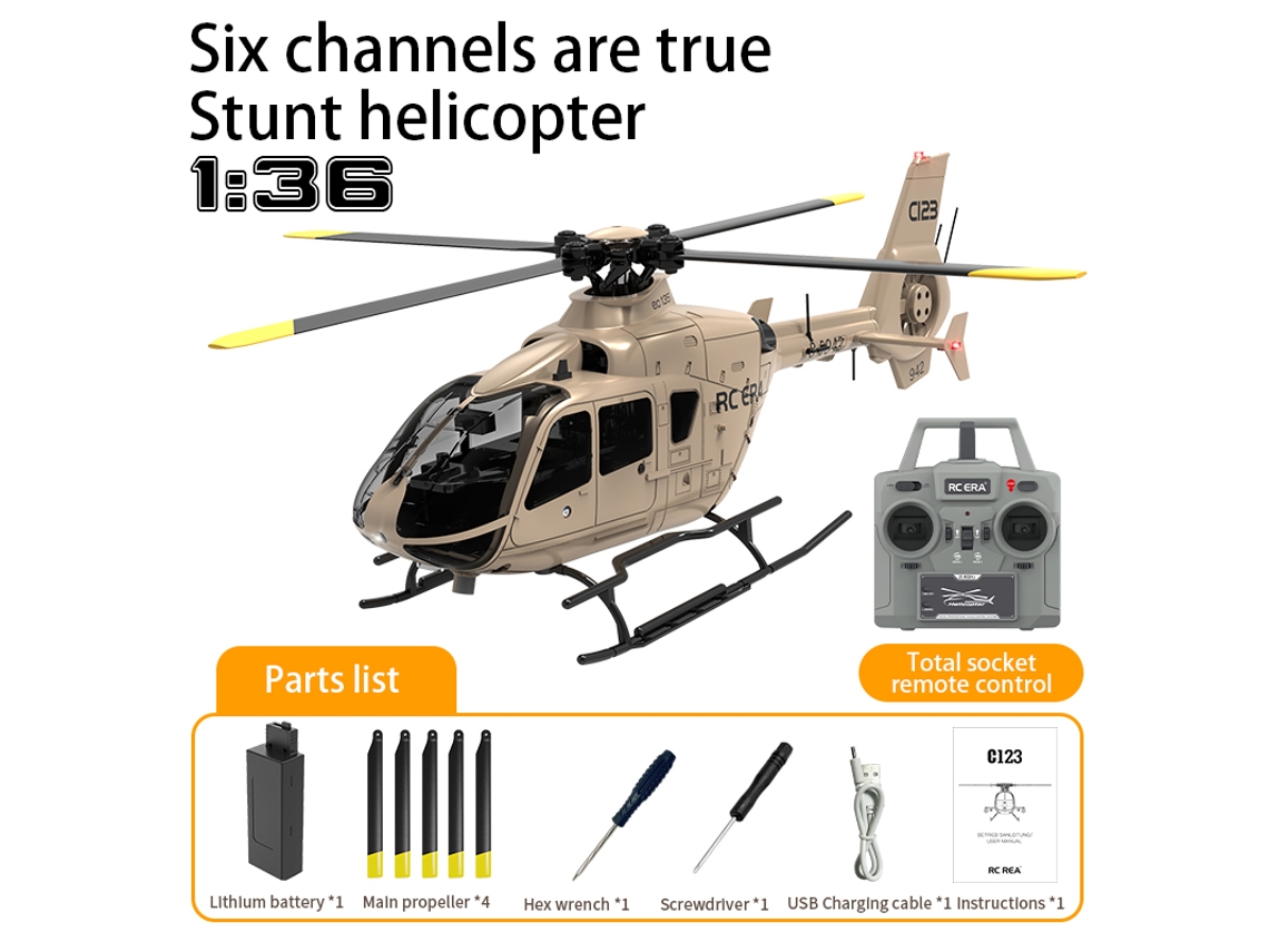 Helicóptero Rc Ec135 6ch Doble Brushless Hélices Únicas Flujo Óptico, Dorado Aeuzwr