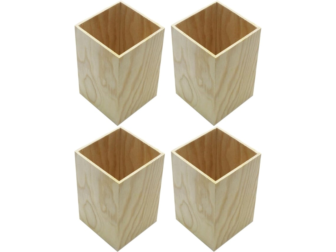 Juego De 4 Portalápices De Madera Natural, Organizador De Escritorio Multifuncional Para Bolígrafos Y Pinceles.