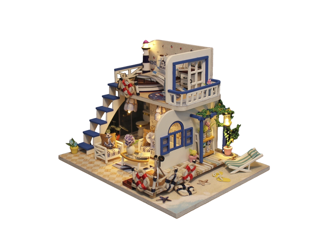 Maqueta 3d De Una Cabaña De La Costa Azul Para Montar Uno Mismo, Con Luces Led, Dimensiones 19x15x13 Cm.