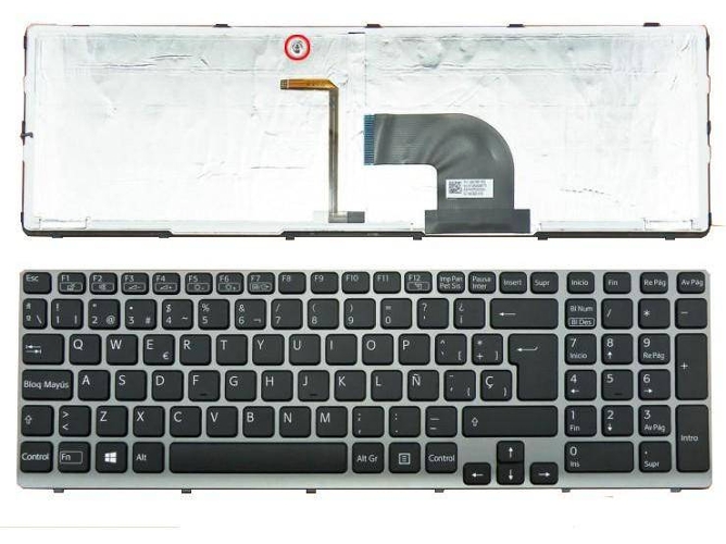 Teclado para Portátil Sony Vaio Sve15 149078511 Retroiluminado Negro con Marco Gris