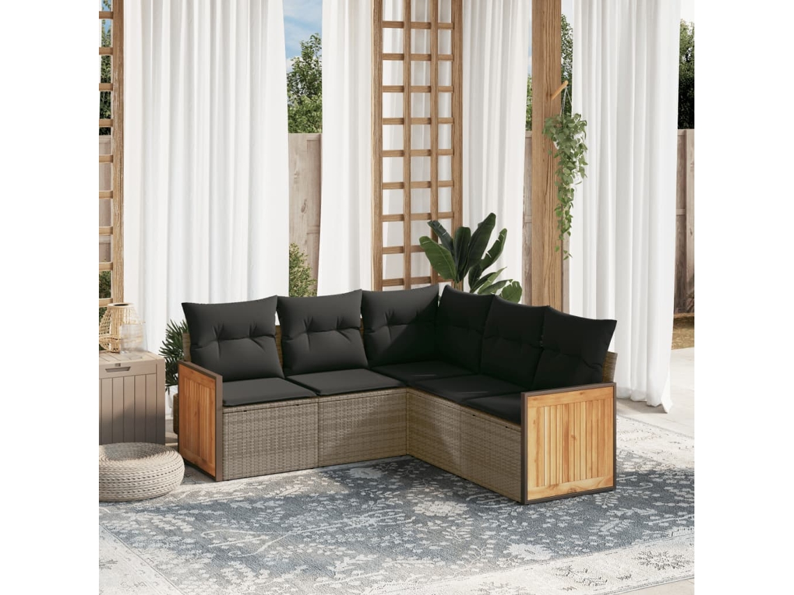 Conjunto de sofás de jardín de 5 piezas DKD Home Decor con cojines de mimbre gris