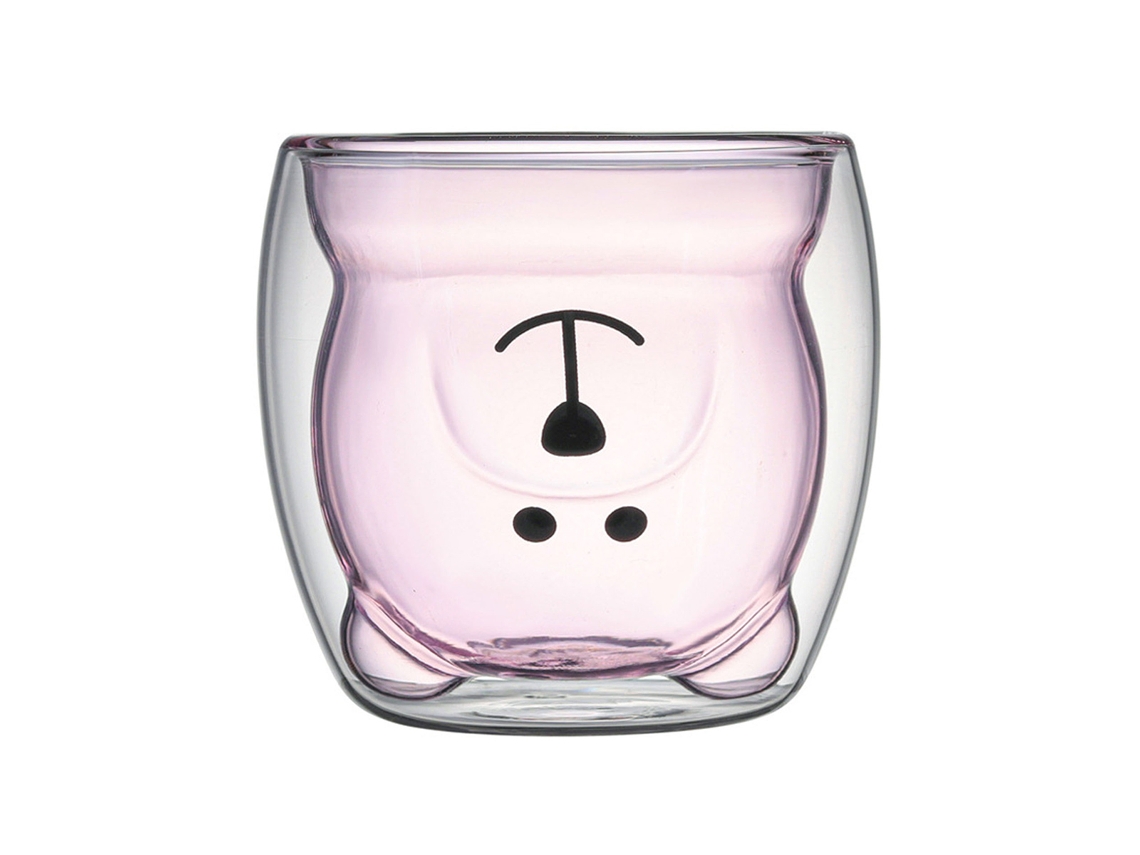 Vaso térmico de vidrio de doble pared con forma de oso, transparente con estampado animal para té, leche y jugo, para bebidas frías y calientes.