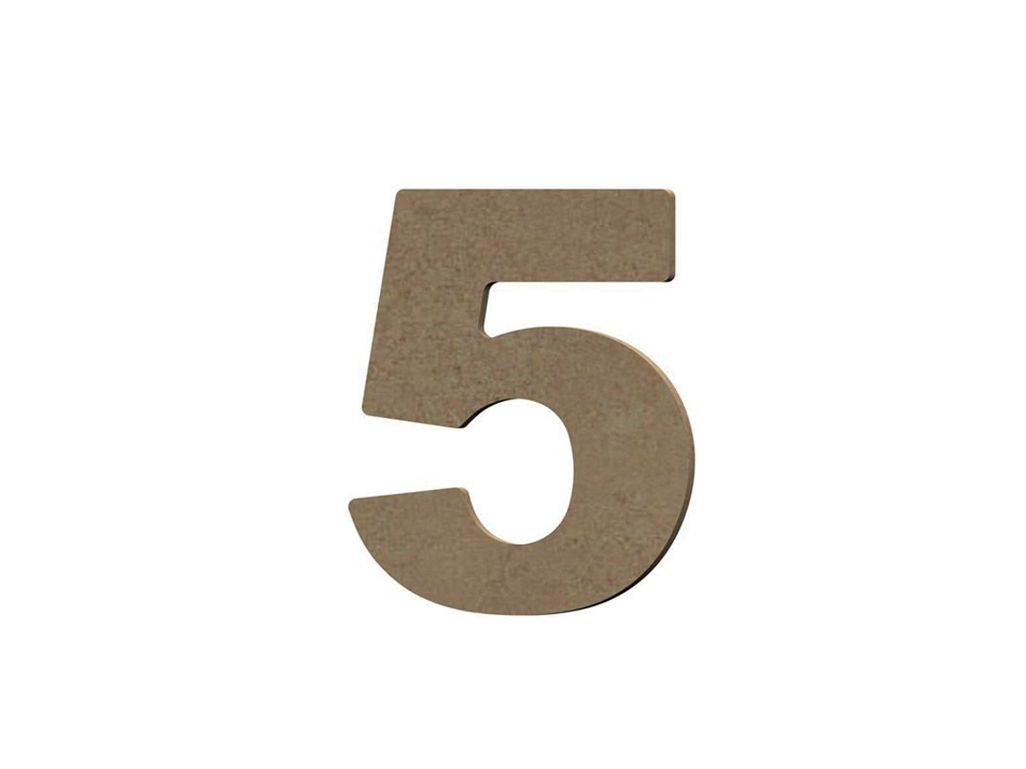 Número 5 en madera MDF para decoración - 8 cm