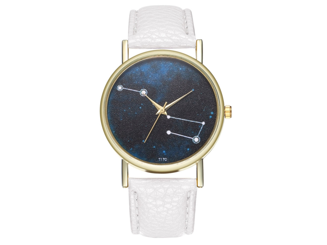 Reloj De Pulsera Cuarzo Unisex Con Correa De Cuero Pu Dial Redondo Blanco Zhoulianfa