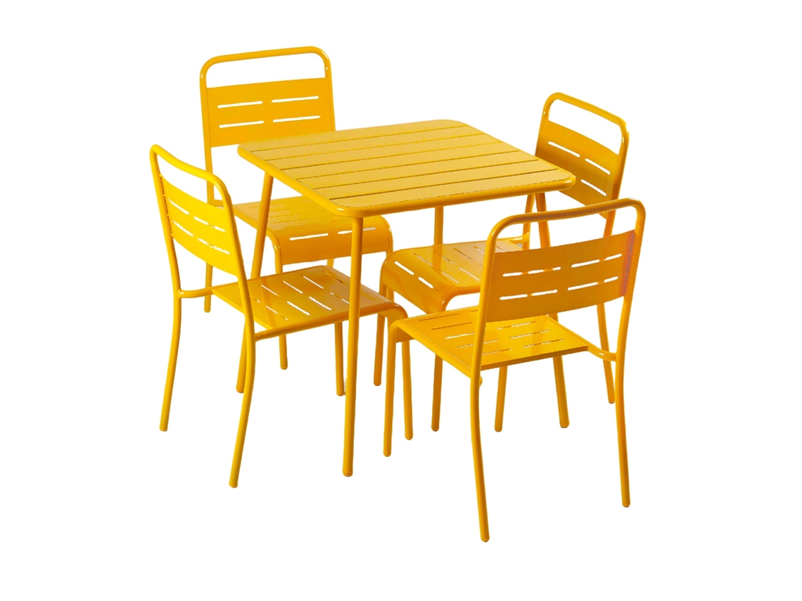 Bergame Juego De Mesa De Jardín Cuadrado De 70 Cm Y 4 Sillas Amarillas