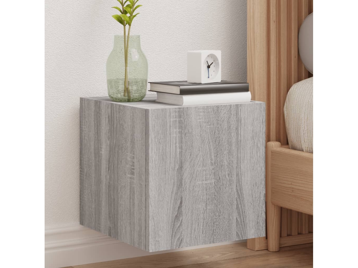 Mueble De Tv De Pared Con Luces Led Gris Sonoma 30,5x35x30 Cm