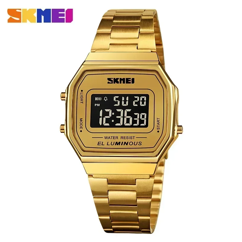 Reloj Digital Led (dorado), Reloj De Pulsera Casual Y Sencillo Para Hombre, Correa De Acero Inoxidable.