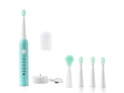 Cepillo de dientes eléctrico ZMDECQNA para adultos sónico recargable de cerdas suaves USB lavado de cara dos en uno (verde)