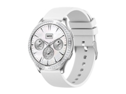 Reloj inteligente Yunzii plateado con llamadas Bluetooth, múltiples modos deportivos y detalles en diamantes.