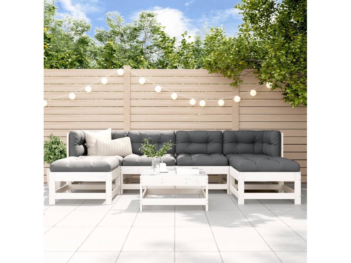 Conjunto de salón de jardín de 7 piezas de pino macizo blanco Dkd Home Decor