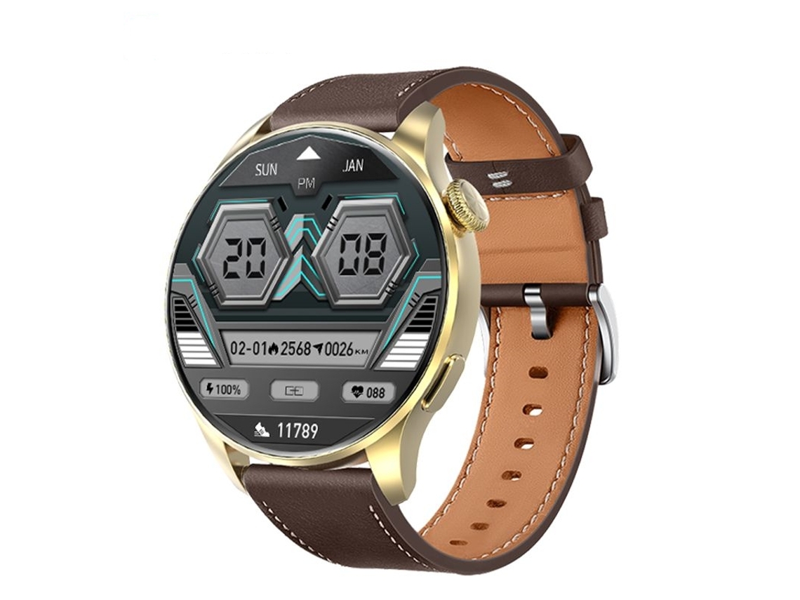 Reloj inteligente Mdug (correa de cuero marrón)