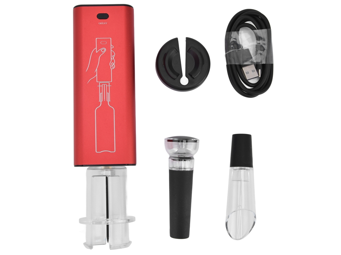 Abridor de vino eléctrico automático con cuchilla de aluminio, carga USB, color rojo, para fiestas, restaurantes y otros.
