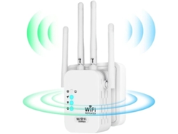 Repetidor WiFi, potente amplificador de señal WiFi, 4 antenas, 2 puertos LAN, extensor WiFi para casa y oficina, cobertura de hasta 300 m², Yizhood