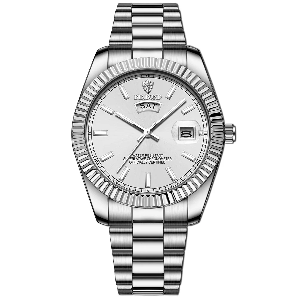 Reloj Deportivo De Cuarzo Para Hombre (totalmente Plateado), De Acero Inoxidable, Resistente Al Agua, Con Indicador De Fecha Y Día.