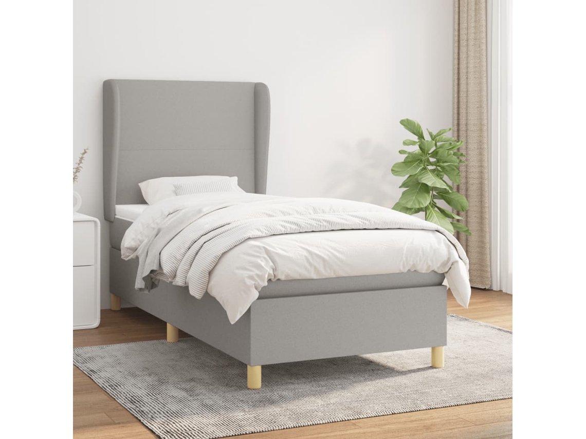 Cama Box Spring Con Colchón Tela Gris Claro 80x200 Cm
