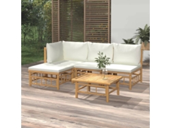 Conjunto de jardín de bambú de 5 piezas con cojines en blanco crema, Dkd Home Decor